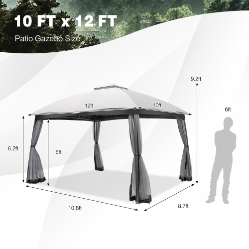 Costway 10x12 FT 2-Tier Patio Gazebo Canopy Netting Heavy-Duty Metal Easy-Setup Outdoor