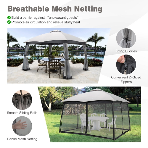 Costway 10x12 FT 2-Tier Patio Gazebo Canopy Netting Heavy-Duty Metal Easy-Setup Outdoor
