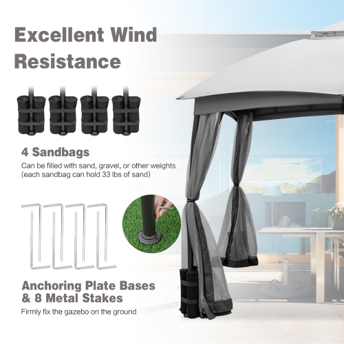Costway 10x12 FT 2-Tier Patio Gazebo Canopy Netting Heavy-Duty Metal Easy-Setup Outdoor