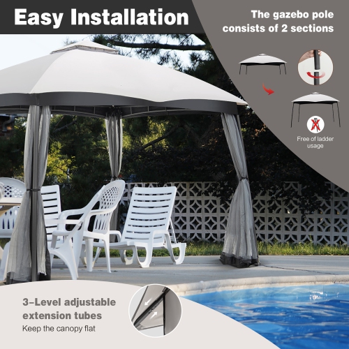Costway 10x12 FT 2-Tier Patio Gazebo Canopy Netting Heavy-Duty Metal Easy-Setup Outdoor