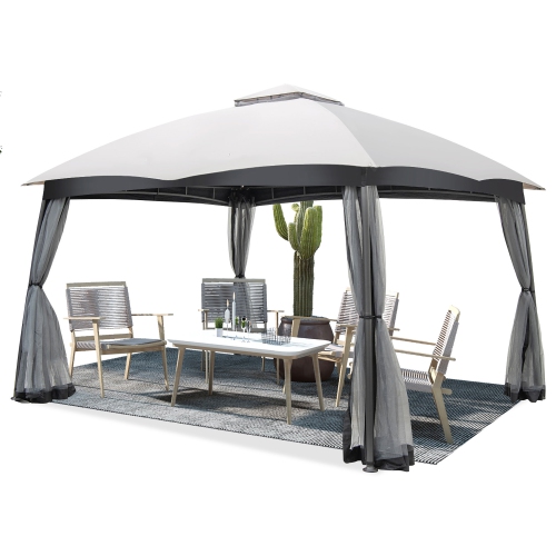 Costway 10x12 FT 2-Tier Patio Gazebo Canopy Netting Heavy-Duty Metal Easy-Setup Outdoor