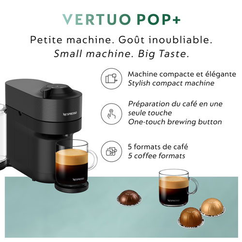 Machine à café/espresso Vertuo Pop+ de Nespresso par De'Longhi - Noir réglisse