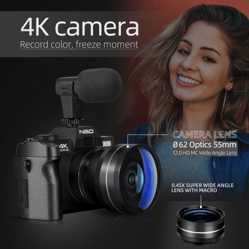 NBD Digital Camera 48MP 4k Vlogging Camera Autofocus for YouTube with WI-FI 32GB TF