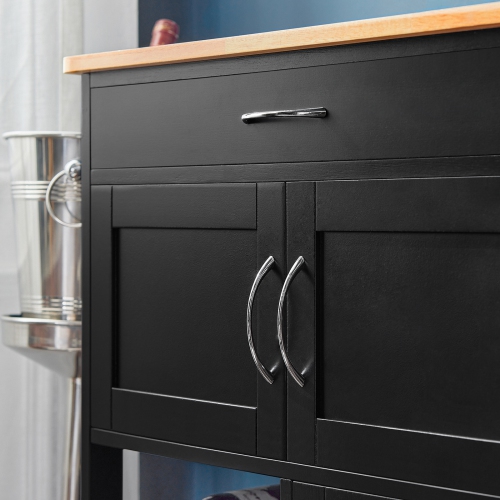 SoBuy FKW45-SCH, chariot de service de rangement de cuisine avec surface de travail en hévéa, armoire de rangement de cuisine, noir
