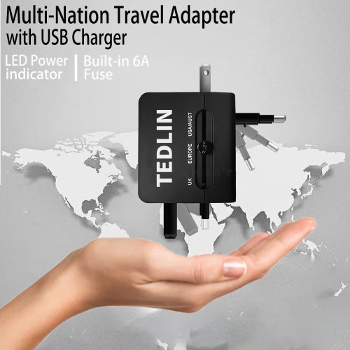 TEDLIN Universal International Travel Power Adapter with 2 High Speed USB Ports, for Over 150 Countries including USA, Europe, UK & Asia