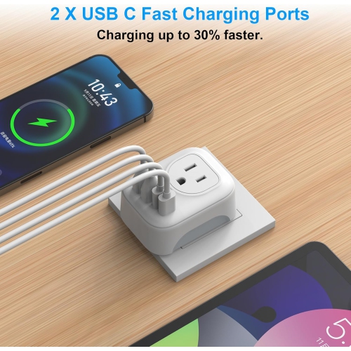 Adaptateur de voyage européen TEDLIN avec 2 fiches américaines, USB et USB-C - 2-en-1/4-en-1 mis à la terre pour l'Europe, l'UE, l'Italie, l'Espagne,