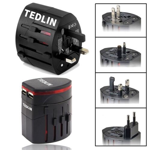 Adaptateur d'alimentation de voyage international TEDLIN avec 2 ports USB 2,1A adaptateur de voyage tout-en-un pour plus de 150 pays prise électrique