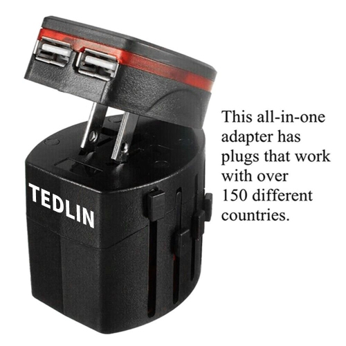 Adaptateur d'alimentation de voyage international TEDLIN avec 2 ports USB 2,1A adaptateur de voyage tout-en-un pour plus de 150 pays prise électrique