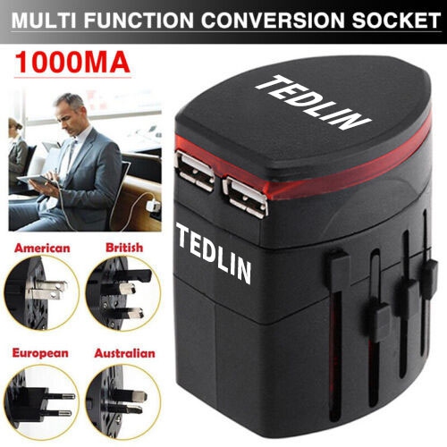 Adaptateur d'alimentation de voyage international TEDLIN avec 2 ports USB 2,1A adaptateur de voyage tout-en-un pour plus de 150 pays prise électrique