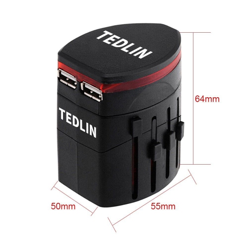 Adaptateur d'alimentation de voyage international TEDLIN avec 2 ports USB 2,1A adaptateur de voyage tout-en-un pour plus de 150 pays prise électrique