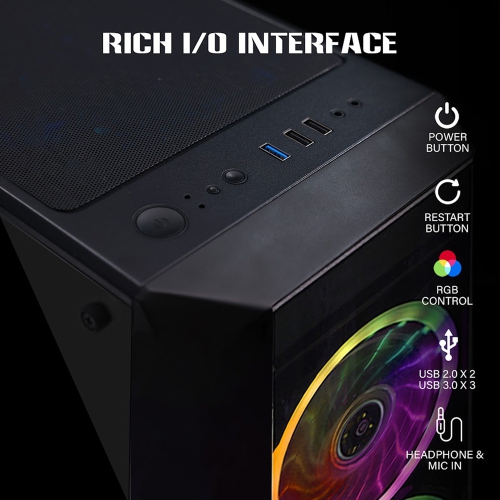 Gaming PC Tower - RTX 3050, Intel Core i5, 32GB Memory, 512GB SSD, Win 11 Pro, RGB + Keyboard & Mouse by AQVIN - Refurbished condition - Image 9
