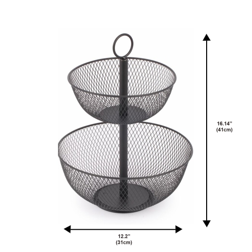 Jessar - 2 Tier Fruit Basket, 31 x 31 x 41cm, Black
