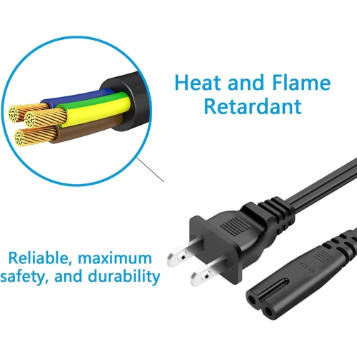 TV Power Cord for Samsung LG TCL Sony Toshiba, 2 Prong AC Wall Plug 2-Slot Cable for HP Dell Asus Acer Laptop