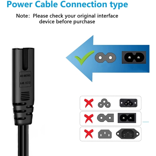 TV Power Cord for Samsung LG TCL Sony Toshiba, 2 Prong AC Wall Plug 2-Slot Cable for HP Dell Asus Acer Laptop