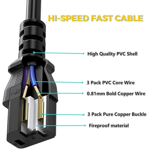 6FT/1.8M 3 Prong Monitor Computer TV Power Cord Replacement for Samsung Sony Dell Toshiba Vizio BenQ Acer Asus