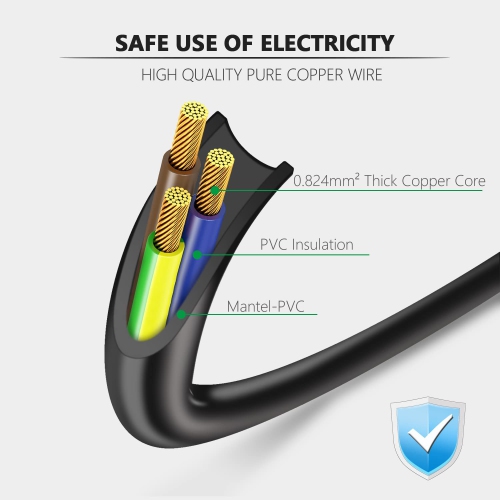 6ft Cordon d'alimentation pour ordinateur 18AWG Cordon d'alimentation pour téléviseur NEMA 5-15P à C13 Cordon d'alimentation c.a. pour moniteur