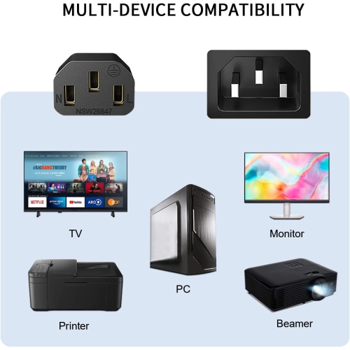 6Ft Computer Power Cord 18AWG TV Power Cord NEMA 5-15P to C13 Ac Power Cord for Tv Computer Pc Monitor Samsung Dell