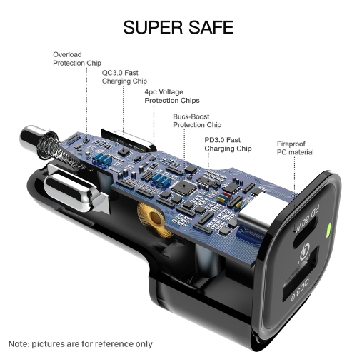 Rexing 78W Vehicle Quick Charger Compatible with iPhone and Samsung Note with Cables Included - Black