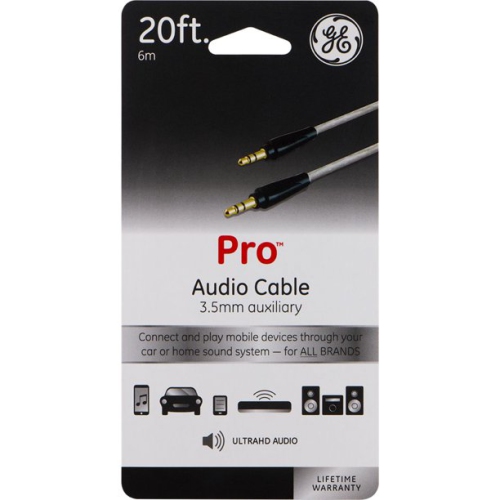GE Premium 40234 3.5mm Auxiliary Audio Cable, 20 ft. Extra Long Reach