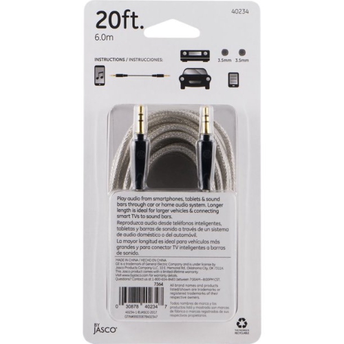 GE Premium 40234 3.5mm Auxiliary Audio Cable, 20 ft. Extra Long Reach