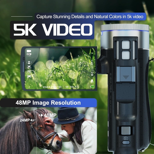 5K Camcorder Video Camera 48MP - WiFi, 3" 270° IPS Screen, 16X Zoom Autofocus, Anti-Shake, with 2 Batteries, 32GB Card & Mic, Vlogging Camera