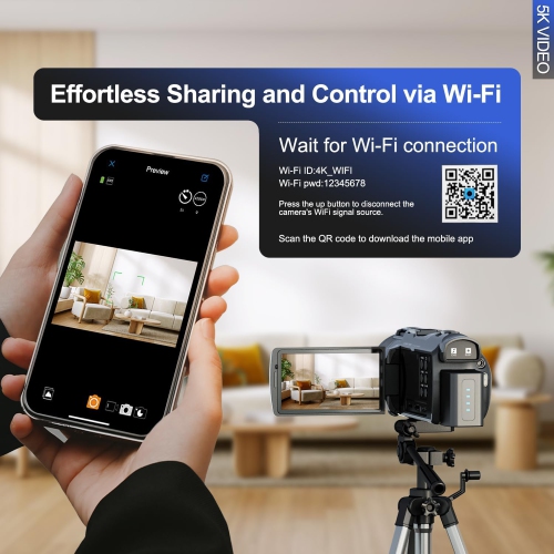 5K Camcorder Video Camera 48MP - WiFi, 3" 270° IPS Screen, 16X Zoom Autofocus, Anti-Shake, with 2 Batteries, 32GB Card & Mic, Vlogging Camera