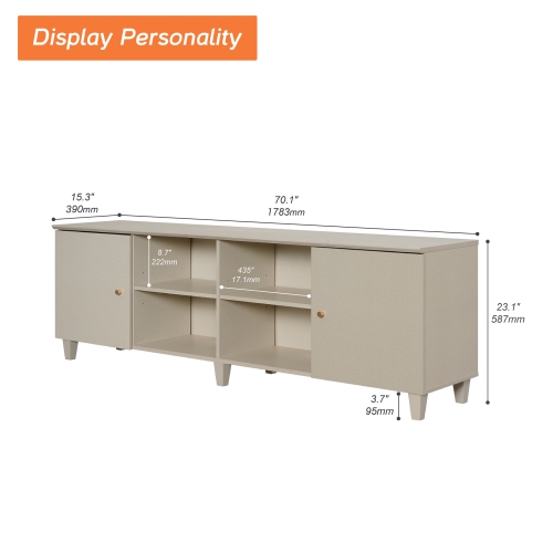 WAMPAT Mid Century TV Stand for up to 75 Inch TV,Wood Entertainment Center with Door Storage and Open Shelf for Living Room Bedroom, 70 inch
