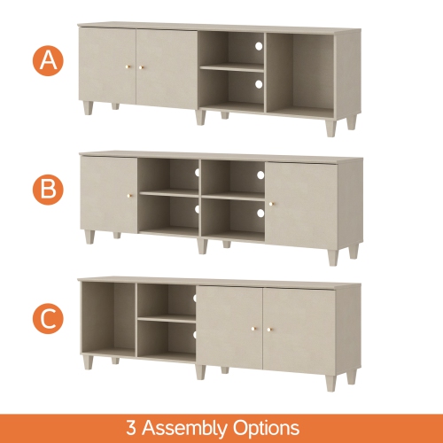 WAMPAT Mid Century TV Stand for up to 75 Inch TV,Wood Entertainment Center with Door Storage and Open Shelf for Living Room Bedroom, 70 inch