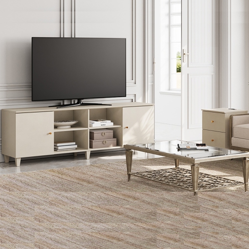 WAMPAT Mid Century TV Stand for up to 75 Inch TV,Wood Entertainment Center with Door Storage and Open Shelf for Living Room Bedroom, 70 inch