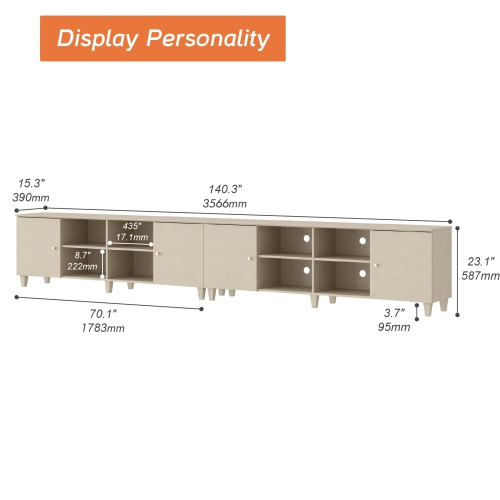 WAMPAT Mid Century Modern TV Stand Set of 2, Linen White Entertainment Center for 70 75 80 85 100 Inch TV Console Table Farmhouse Storage for Living