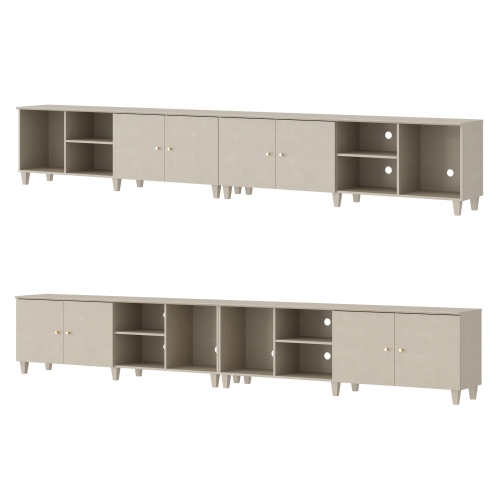 WAMPAT Mid Century Modern TV Stand Set of 2, Linen White Entertainment Center for 70 75 80 85 100 Inch TV Console Table Farmhouse Storage for Living