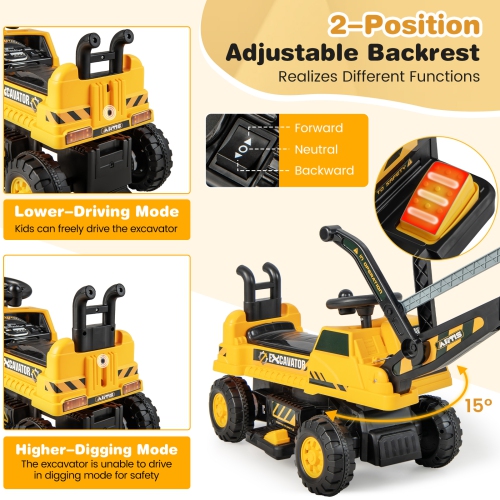 Costway Kids Ride on Excavator Digger Electric Construction Vehicles with Lights & Music