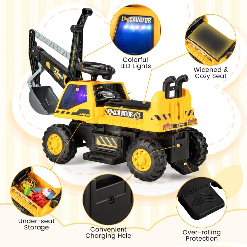 Costway Kids Ride on Excavator Digger Electric Construction Vehicles with Lights & Music