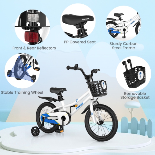 Costway 16" Kid's Bike with Removable Training Wheels & Basket for 4-7 Years Old