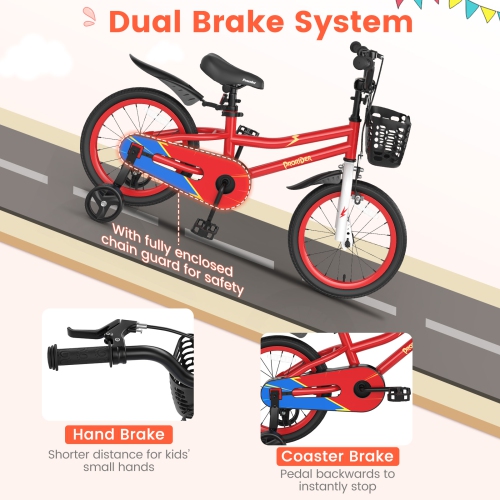 Costway 16" Kid's Bike with Removable Training Wheels & Basket for 4-7 Years Old