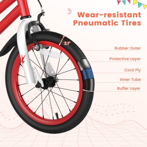 Costway 16" Kid's Bike with Removable Training Wheels & Basket for 4-7 Years Old