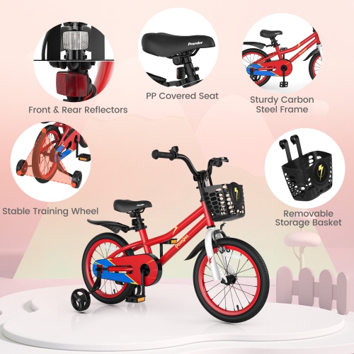 Costway 16" Kid's Bike with Removable Training Wheels & Basket for 4-7 Years Old