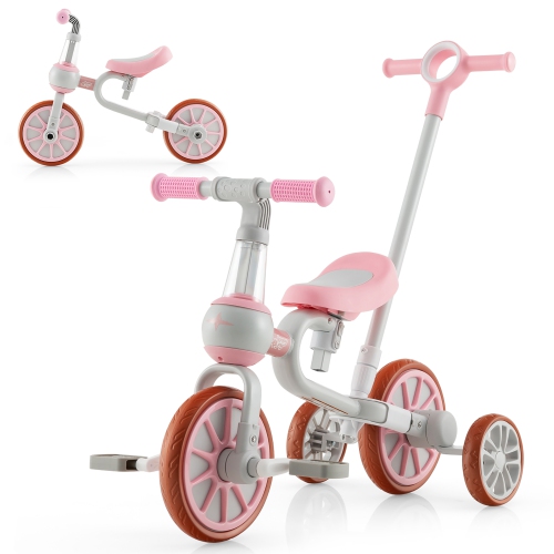 Costway 4 in 1 Kids Tricycles with Push Handle & Training Wheels Baby Balance Bike