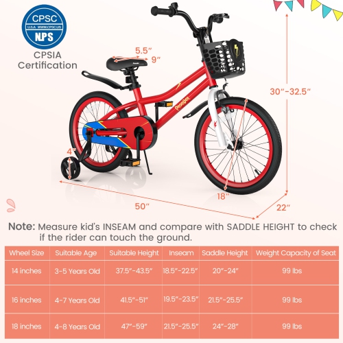 Costway 18" Kid's Bike with Removable Training Wheels & Basket for 4-8 Years Old