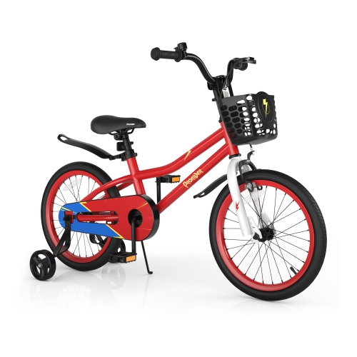 Costway 18" Kid's Bike with Removable Training Wheels & Basket for 4-8 Years Old