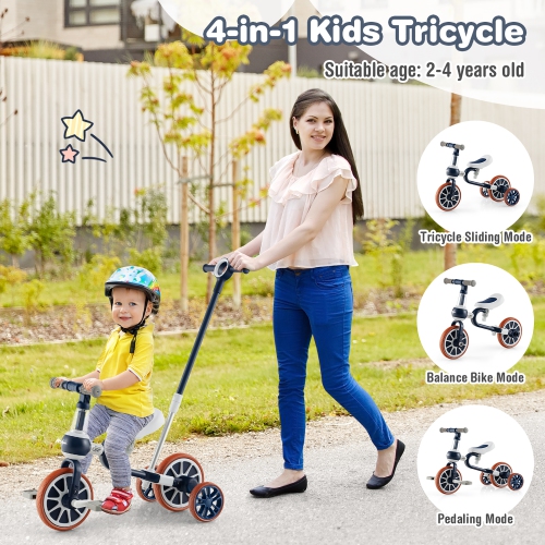 Tricycles 4-en-1 pour enfants avec poignée-poussoir et roues d'entraînement pour bébé de Costway