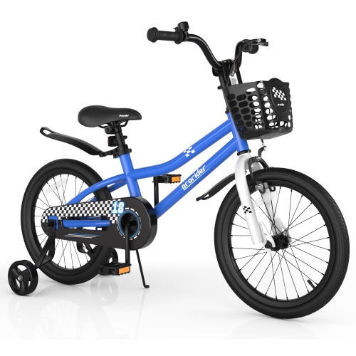 Costway 18" Kid's Bike with Removable Training Wheels & Basket for 4-8 Years Old