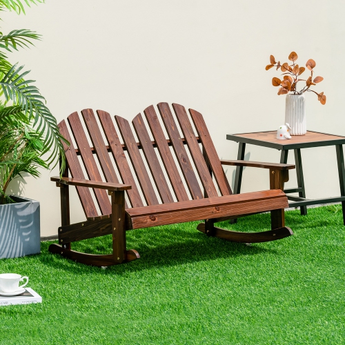 Fauteuil berçant Adirondack pour 2 personnes avec accoudoirs et dossier extérieur en bois massif de Costway