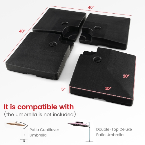 Costway 4pcs Fillable Patio Offset Cantilever Umbrella Base Stand Heavy-Duty Square