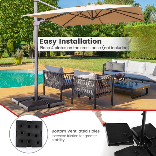 Costway 4pcs Fillable Patio Offset Cantilever Umbrella Base Stand Heavy-Duty Square