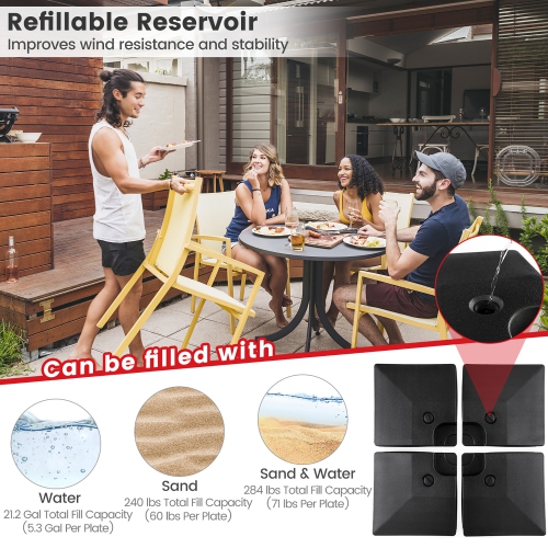 Costway 4pcs Fillable Patio Offset Cantilever Umbrella Base Stand Heavy-Duty Square