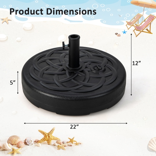 Costway 22" Patio Fillable Round Umbrella Base Stand Water/Sand Fit Pole 1.5" & 1.9"