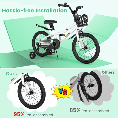 Costway 18" Kid's Bike with Removable Training Wheels & Basket for 4-8 Years Old