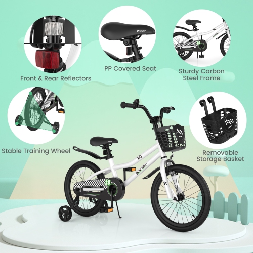 Costway 18" Kid's Bike with Removable Training Wheels & Basket for 4-8 Years Old