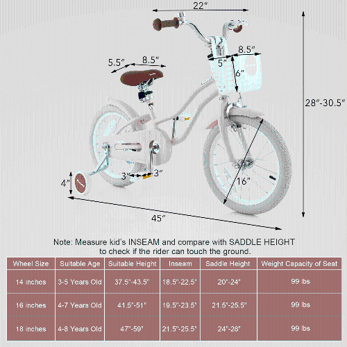 Costway 16" Kids Bike Toddler Adjustable Bicycle withTraining Wheel for 4-7 Years Old Girl
